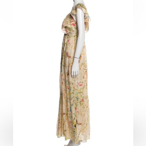 Hemanta & Nandita Floral and Butterfly Print Long Cream Dress - Picture 4 of 4